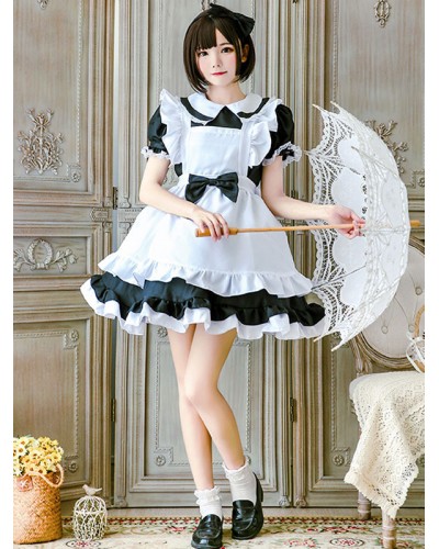 Lolita Outfit Lace Ruffle Bow Lolita One Piece Dress With Apron Sets Maid Tea Party