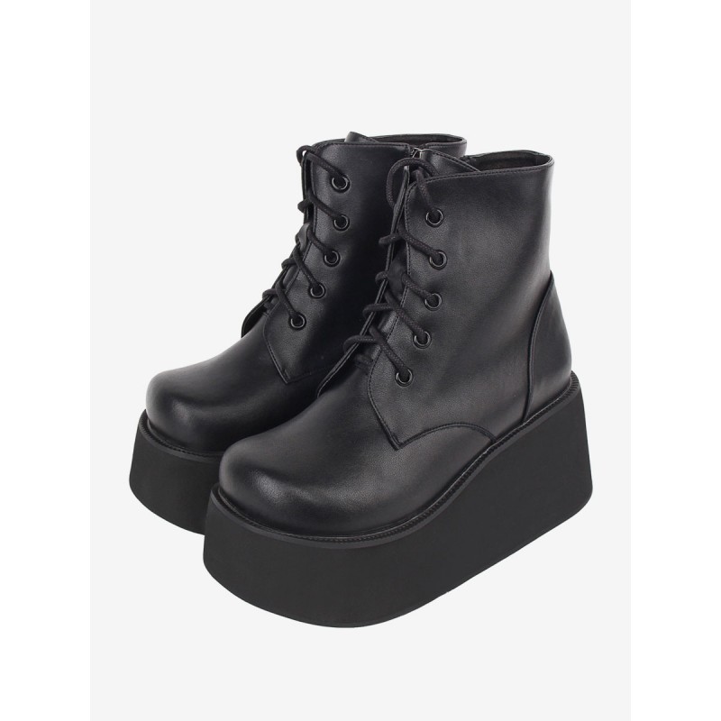 Lolita PU Leather Round Toe Black Lolita Footwear Boots Gothic