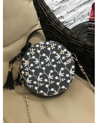 Lolita Bag Lace Embroidered Tassel Metallic Black Lolita Shoulder Bag Sweet