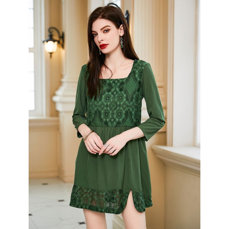 Shift Dresses Green Square Neck Charming Cut Out Adult's Tube Dress Casual Bohemian Street Wear Daily Casual