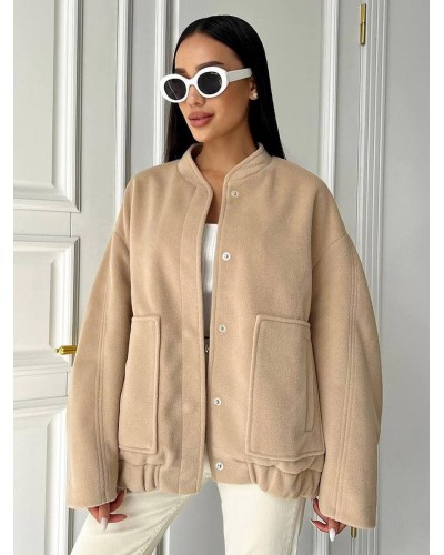 Women's Jackets Stand Collar Front Button Casual Buttons Daily Casual Khaki Jacket For Women Bomber Fall Winter