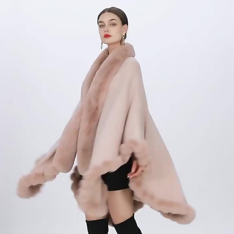 Women Poncho Coat Faux Fur Cape Winter Outerwear 2023 Classic  Traditional Casual