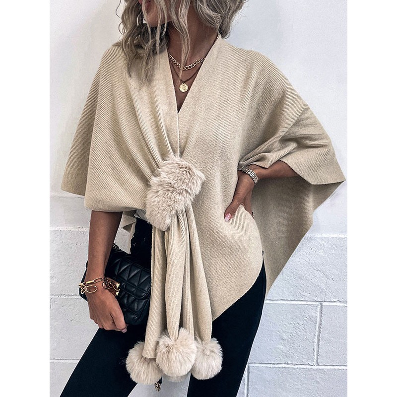 Women Poncho V-Neck Gray Cape Spring Outerwear 2023 Classic  Traditional Casual Night Out Indoor Field