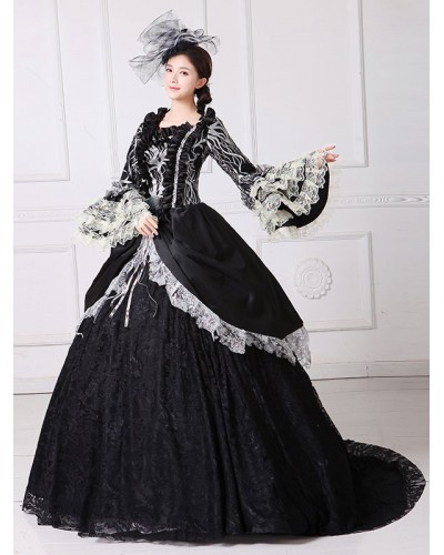 Classical Lolita Dress Polyester Long Sleeves Classic Lolita Dresses Black Classic  Traditional Daily Casual Tea Party