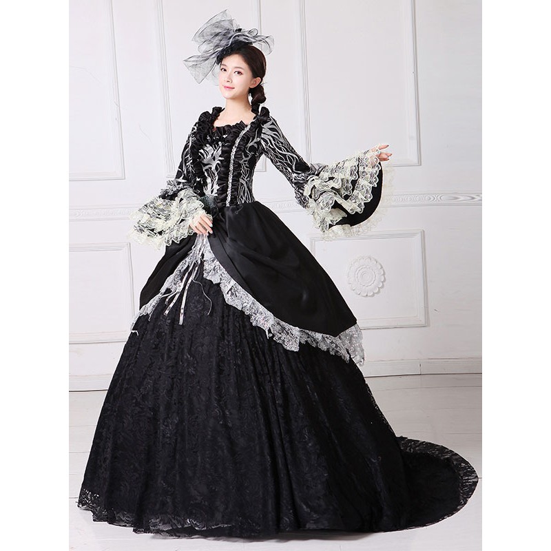 Classical Lolita Dress Polyester Long Sleeves Classic Lolita Dresses Black Classic  Traditional Daily Casual Tea Party