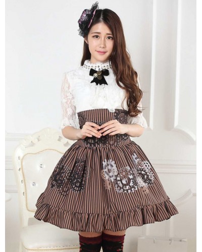 Sweet Lolita Skirt Black And White Gear SK Lolita Skirt Steampunk Fall Daily Casual