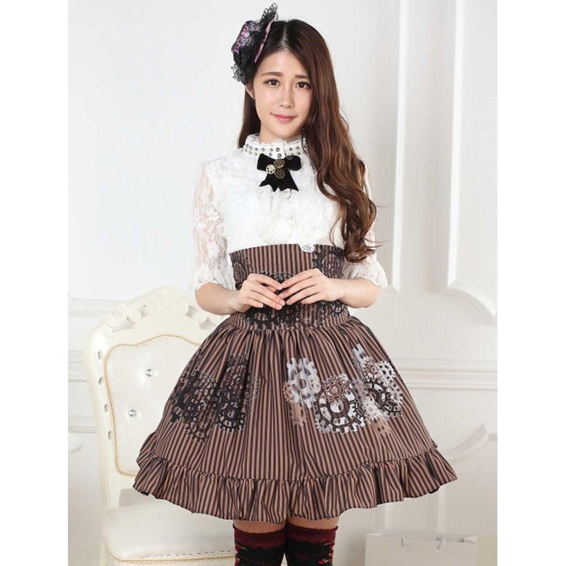 Sweet Lolita Skirt Black And White Gear SK Lolita Skirt Steampunk Fall Daily Casual