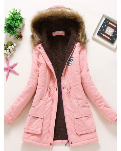 Women Coats Light Pink Hooded Cotton Outerwear Quilted Coat Winter