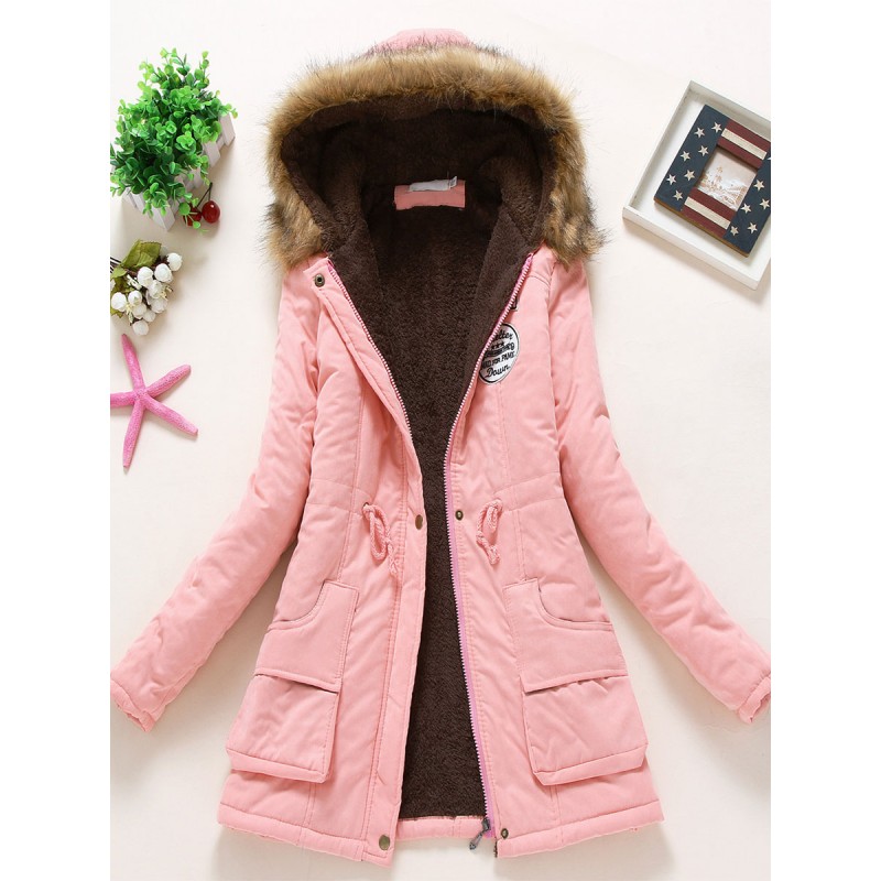 Women Coats Light Pink Hooded Cotton Outerwear Quilted Coat Winter